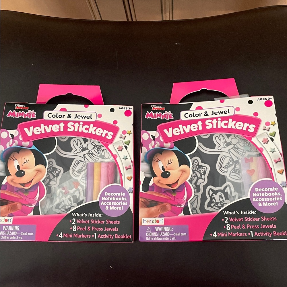 New 2pk Minnie Mouse Velvet Sticker Craft Colorable Jewels Markers Activity Sets